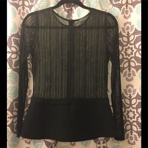 Black Gracia Lace Peplum Blouse Sz M